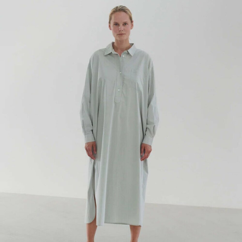 Skall Studio Edgar Maxi Shirt Dress Button Sage Green S 36